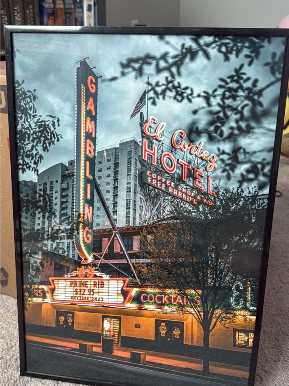 El Cortez Hotel Neon Sign Wall Art - Black Frame - Home Art Print